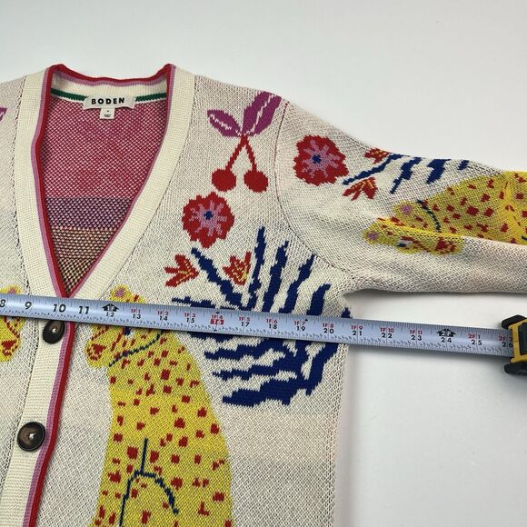 Boden Boyfriend Cardigan M Chunky Oversized Floral Cheetah Leopard Cat Print - Picture 6 of 10